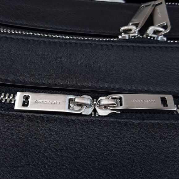 SALVATORE FERRAGAMO Mens Star Black Leather Triple Zip Tote Briefcase $3300 - Picture 13 of 16